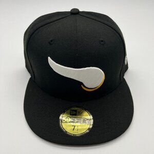 Minnesota Vikings Fitted Cap Hat Adult 7 1/2 Black New Era 59FIFTY Logo NFL NWT